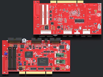 High Quality Red Industrial Circuit Boards With Electronic Chips Slots And Connectors 3d model