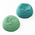 Soft Round Teal And Light Green Furry Poufs For Living Room Decor