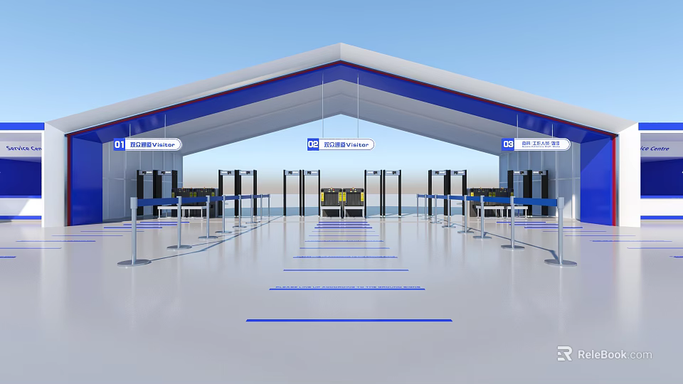 Modern Building Exterior Wall With Blue And White Structural Design Elements 3d model 