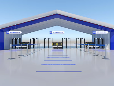 Modern Building Exterior Wall With Blue And White Structural Design Elements 3d model