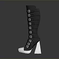 Black Knee High Boots With Multiple Silver Buckles And Shiny Soles