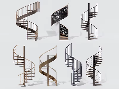 Various Modern Spiral Staircase Designs With Metal Structure And Perforated Details 3d model