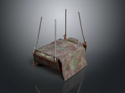 Camouflage Patterned Outdoor Hanging Bed With Metal Poles Cushion And Suspension Structure 3d model