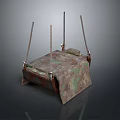 Camouflage Patterned Outdoor Hanging Bed With Metal Poles Cushion And Suspension Structure