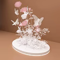 Elegant Floral Display With Pink Roses White Flowers And Butterflies On White Circular Base