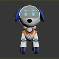 Cartoon Style Robotic Dog Character With Blue Ears Glowing Eyes And Orange Details