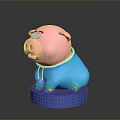 Cute Stuffed Pink Pig Doll Wearing Blue Hoodie Sitting On Blue Base