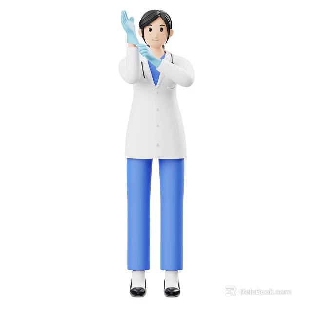Woman Doctor In White Coat And Blue Pants Holding Medical Tool With Stethoscope 3d model 