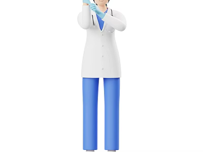 Woman Doctor In White Coat And Blue Pants Holding Medical Tool With Stethoscope 3d model