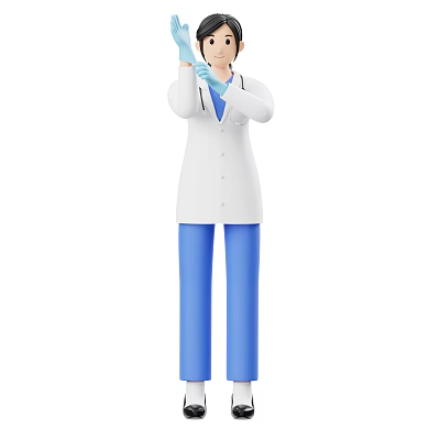 Woman Doctor In White Coat And Blue Pants Holding Medical Tool With Stethoscope 3d model