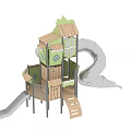 Modern slide children's tree house slide 3d model