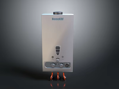 Homemaker Modern Silver Water Heater With Control Knobs And Red Pipes 3d model