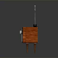 Vintage Old Fashioned Computer With Antenna And Colorful Screen Display On Wooden Base