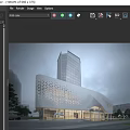 Modern Architectural Building With Perforated Curved Facade And Glass Curtain Wall