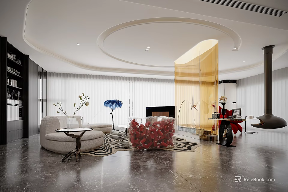 Modern Living Dining Room Interior With Sofa Coffee Table And Decorative Flowers 3d model 