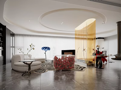 Modern Living Dining Room Interior With Sofa Coffee Table And Decorative Flowers 3d model