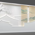 Chinese Style Feature Wall With Plum Blossom Mountain Scenery And Pavilion Lighting
