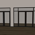 Modern Glass Double Doors With Black Frame In Interior White Wall Wooden Floor Design