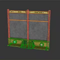 Industrial Yellow Metal Gate With Mesh Panels Wheels Pedals And Reflective Base