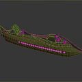Green Boat Model With Open Deck Design And Row Of Small Windows