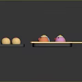 Colorful Cartoon Shaped and Brown Round Food Skewers on Black Trays