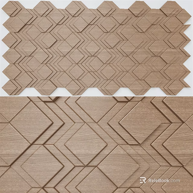 Modern Brown Textured Wall with Hexagonal and Diamond Geometric Paneled Design 3d model 