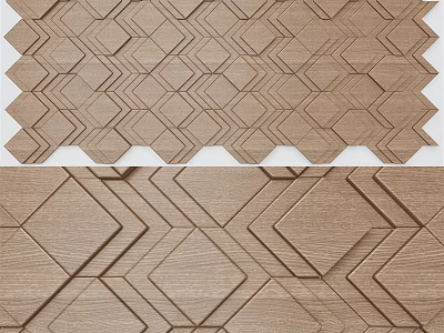 Modern Brown Textured Wall with Hexagonal and Diamond Geometric Paneled Design 3d model