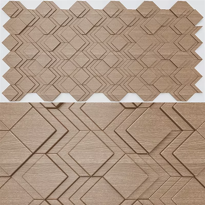 Modern Brown Textured Wall with Hexagonal and Diamond Geometric Paneled Design 3d model