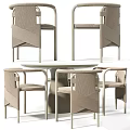 Round Dining Table Set With Beige Fabric Armchairs Modern Woven Details And Light Tone Design