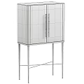 Modern Entryway Console Cabinet With Black Wood Grain Double Doors And Metal Legs