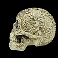 Man Displaying Intricate Patterned Decorative Skull Against Black Background 3d model