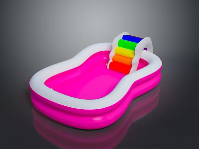 Inflatable Pink Swimming Pool With Colorful Slide Kids Play Equipment 3d model