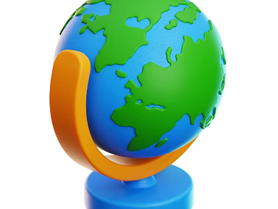 Colorful Globe With Blue Base Orange Stand And Green Landmasses 3d model