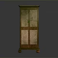 Vintage Wooden Cabinet With Double Doors Intricate Carvings And Green Gold Finish
