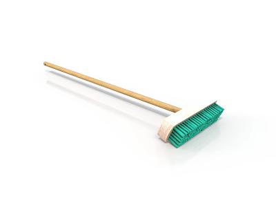 Household Cleaning Brush with Wooden Handle and Green Bristles for Home Use 3d model