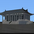 Ancient Chinese Architecture with Overhanging Eaves Tiled Roof Wooden Pillars and Stone Steps