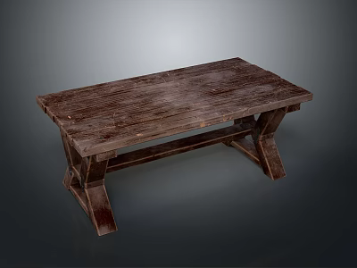 Rustic Wooden Dining Table With Solid Legs And Rectangular Tabletop 3d model