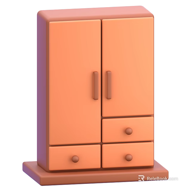 Orange Wardrobe With Double Doors And Drawers Simple Design For Bedroom 3d model 