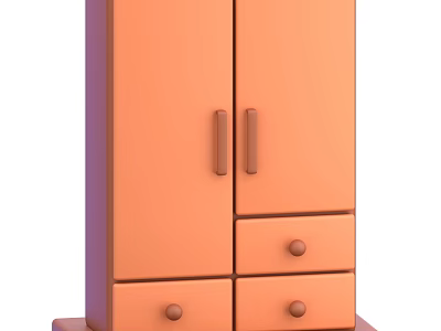 Orange Wardrobe With Double Doors And Drawers Simple Design For Bedroom 3d model