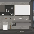 Modern Elegant Bathroom With Smart Toilet Sleek Vanity Large Mirror And Wall Cabinets