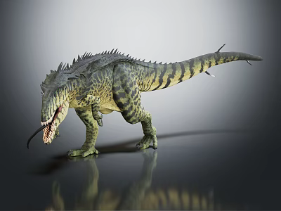 Realistic Carnivorous Dinosaur Model In Standing Pose With Spiked Back And Sharp Teeth 3d model