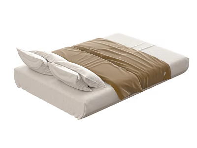 Comfortable Modern Mattress Setup With White Pillows And Brown Blanket 3d model