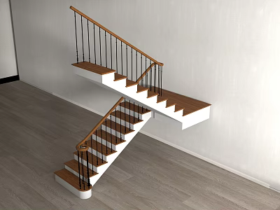 Modern Staircase Design With Wooden Steps Black Railings And White Risers 3d model