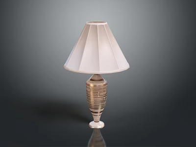 Modern Elegant Table Lamp With White Pleated Lampshade And Textured Golden Column Base Design 3d model