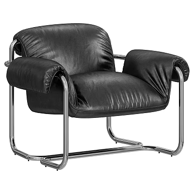 Modern Black Leather Leisure Chair With Silver Metal Frame Padded Armrests And Contemporary Design 3d model
