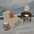 Modern Single Sofa Coffee Table Combination Casual Chair Fabric Sofa Coffee Table Sofa Corner 3d model