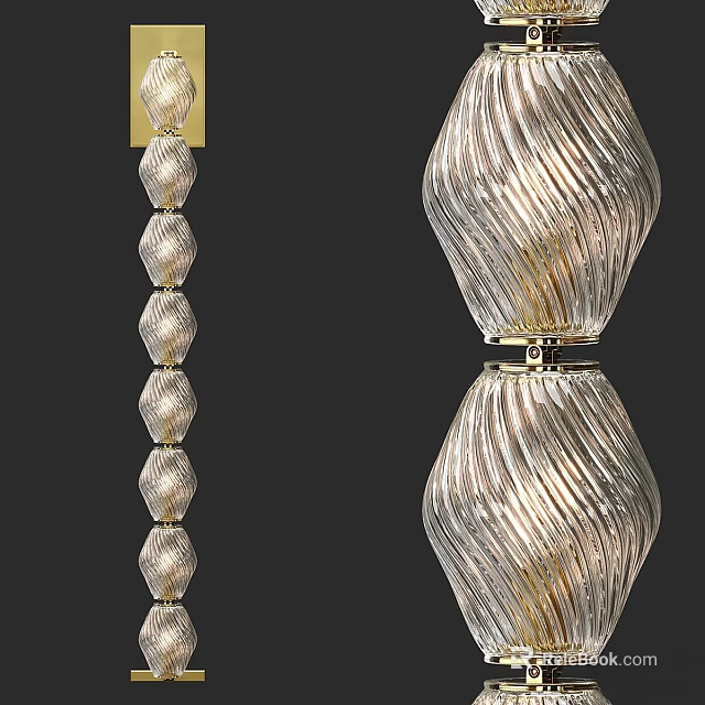 Modern Decorative Wall Sconce With Twisted Glass Design And Golden Metal Accents 3d model 