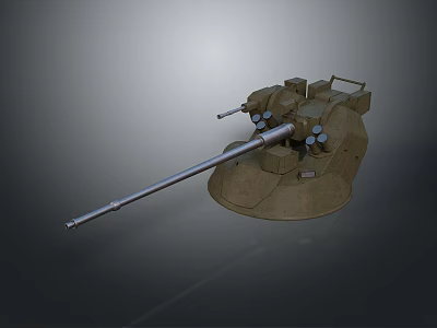 Modern Military Turret Model With Long Cannon Barrel And Mechanical Components 3d model