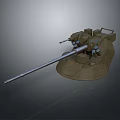 Modern Military Turret Model With Long Cannon Barrel And Mechanical Components