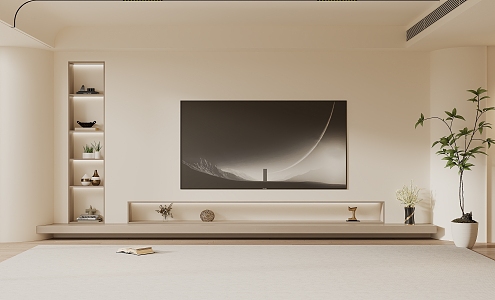 modern TV background wall cream TV cabinet TV 3d model